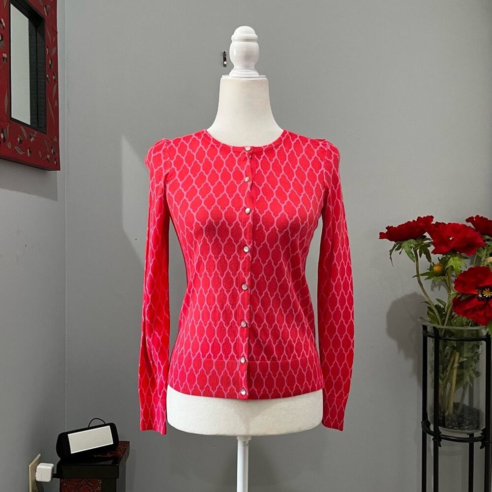 NEW Ann Taylor Quatrefoil Geometric Pearl Button Lightweight Cardigan XSP NWT